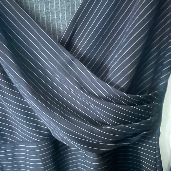 Ann Taylor Navy Blue Pinstripe Wrap-Style Long Sleeve Top - Picture 4 of 6